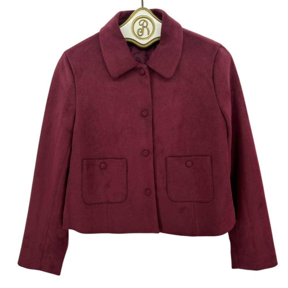 Philosophy Burgundy Faux Suede Cropped Jacket Women's SMALL‎ Collar Button Front